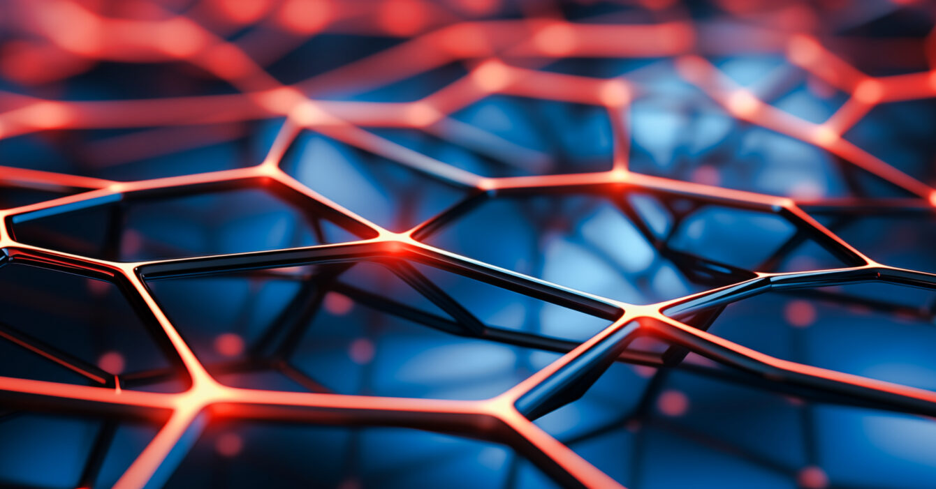 abstract image of a molecular structure with shiny red light