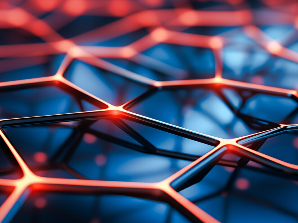 abstract image of a molecular structure with shiny red light